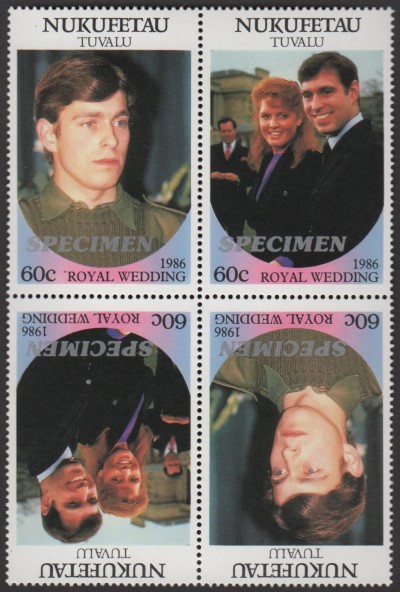 Nukufetau 1986 Royal Wedding 60c Perforated Large SPECIMEN Overprinted Stamps