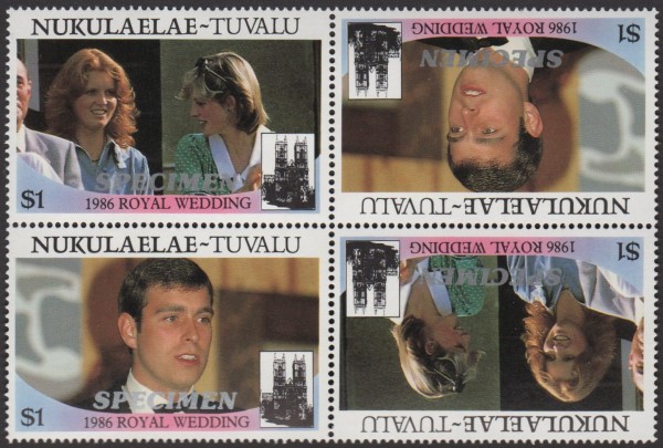 Nukulaelae 1986 Royal Wedding $1 Perforated Large SPECIMEN Overprinted Stamps