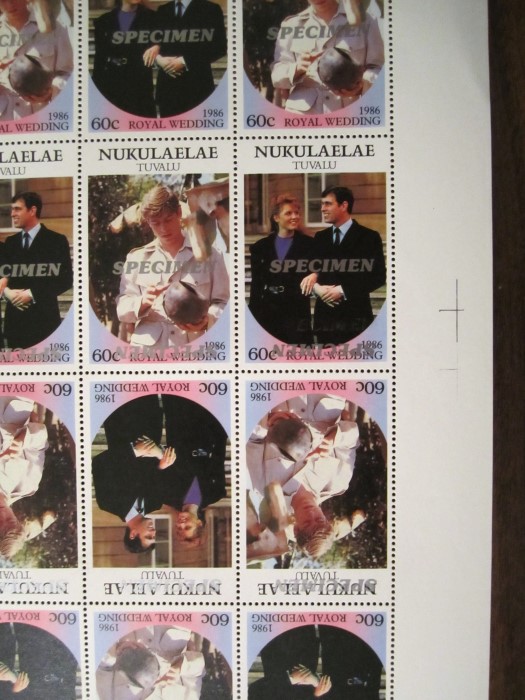 Nukulaelae 1986 Royal Wedding 60c Perforated with Large SPECIMEN Overprint Inverted and Doubled