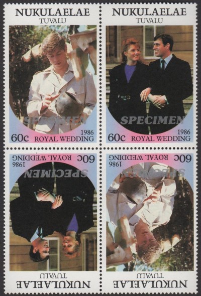 Nukulaelae 1986 Royal Wedding 60c Perforated Large SPECIMEN Overprinted Stamps