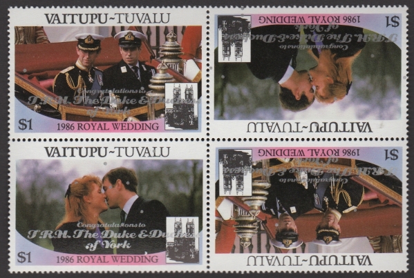 Vaitupu 1986 Royal Wedding $1 2nd Issue Perforated with Silver Overprint