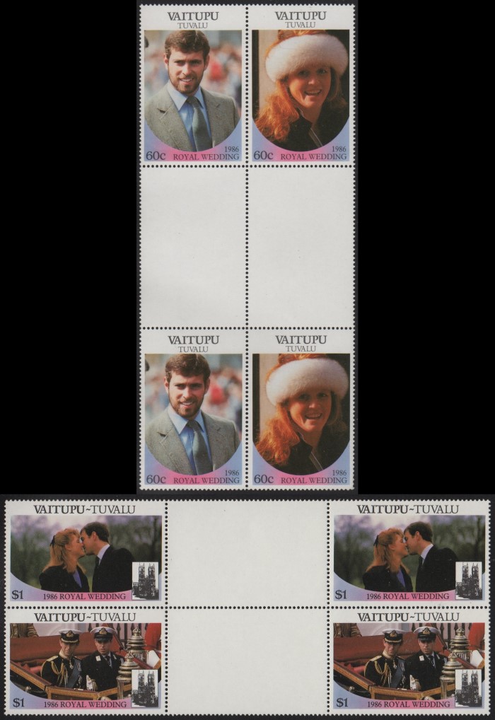 Vaitupu 1986 Royal Wedding Perforated Gutter Pairs From Uncut Press Sheet of 80 Stamps