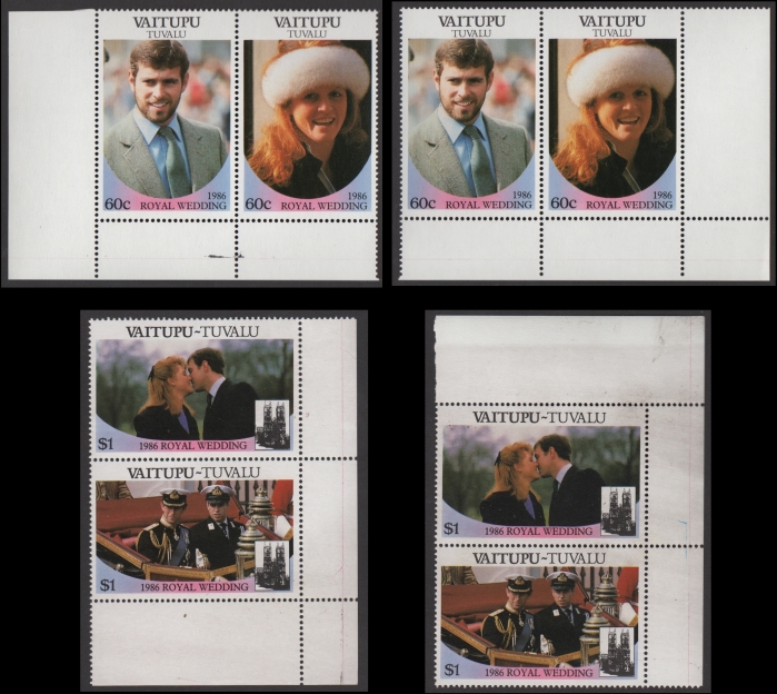 Vaitupu 1986 Royal Wedding Perforated Large Selvage Corner Pairs From Uncut Press Sheets of 80 Stamps
