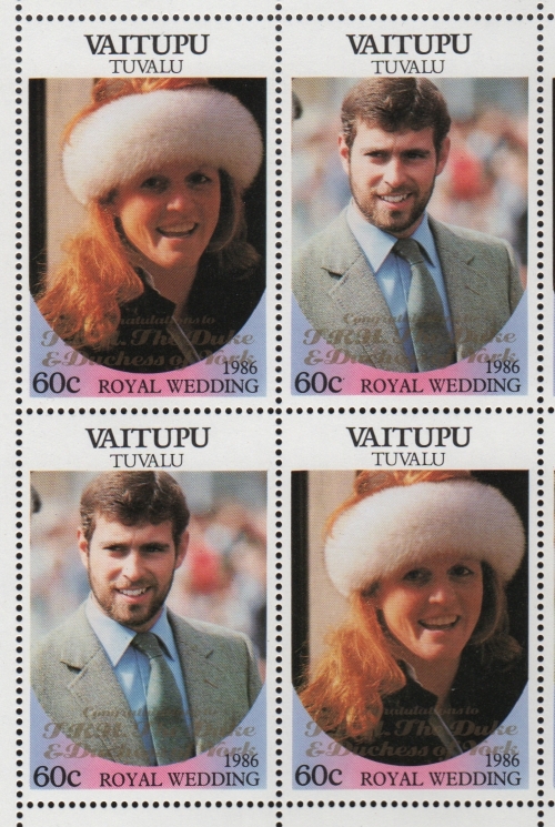 Vaitupu 1986 Royal Wedding 60c 2nd Issue Perforated with Gold Overprint