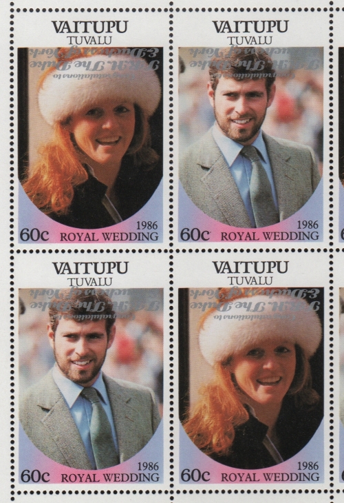 Vaitupu 1986 Royal Wedding 60c 2nd Issue Perforated with Silver Overprint Inverted