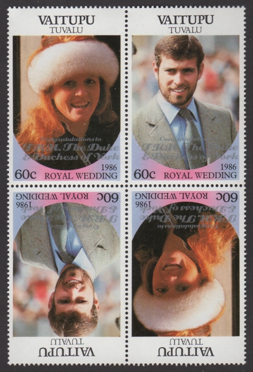 Vaitupu 1986 Royal Wedding 60c 2nd Issue Perforated with Silver Overprint