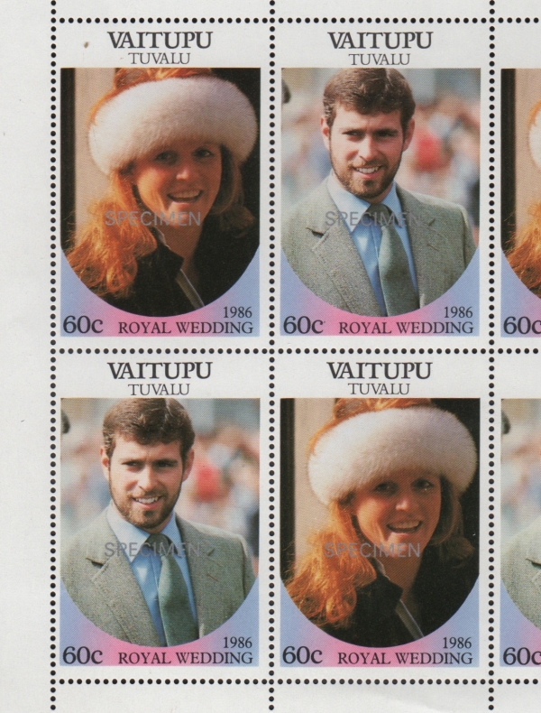 Vaitupu 1986 Royal Wedding 60c Perforated Small SPECIMEN Overprinted Stamps