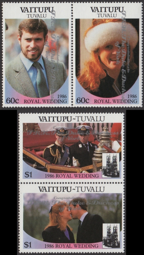 Vaitupu 1986 Royal Wedding 2nd Issue First Run Silver Overprint Stamp Set