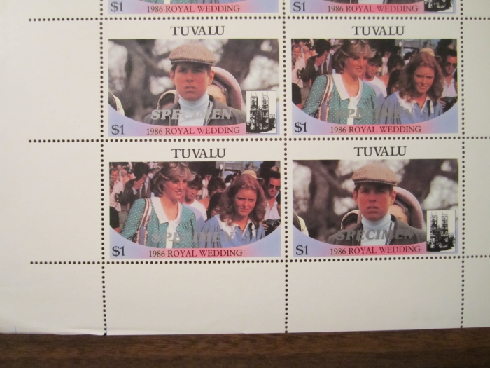 Tuvalu 1986 Royal Wedding Perforated Large SPECIMEN Overprinted Stamps