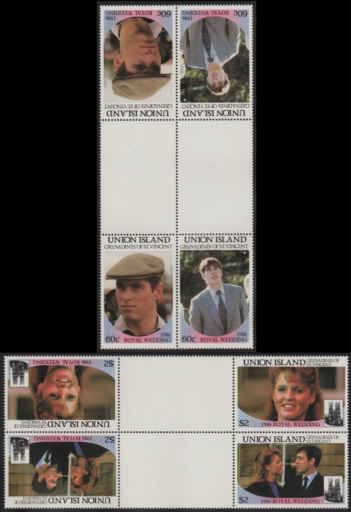 Union Island 1986 Royal Wedding Perforated Tete-beche Gutter Pairs