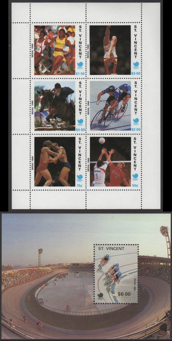 Saint Vincent Unissued 1988 Olympic Games Stamp Sheetlet and Souvenir Sheet