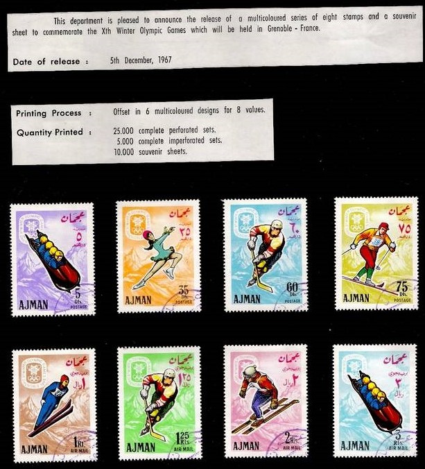 Ajman 1967 Winter Olympics (Grenoble 1968) Promotional Postal Announcement