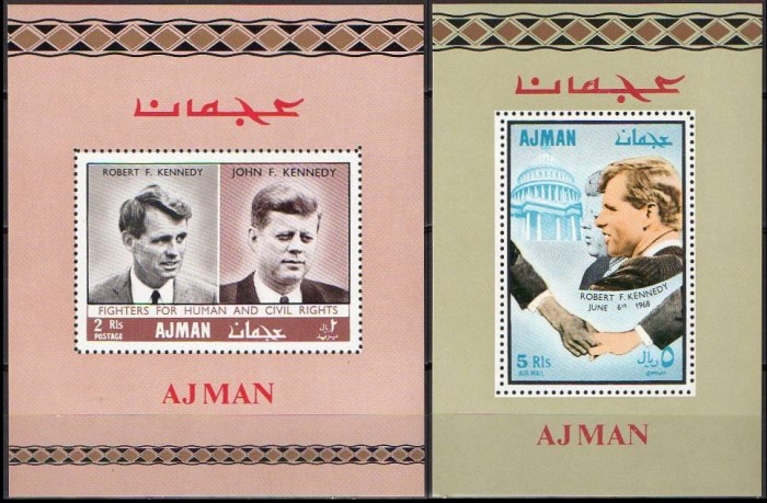 Ajman 1968 Human Rights Robert F. Kennedy Memorial Blocks 47 and 48 Deluxe Sheetlets