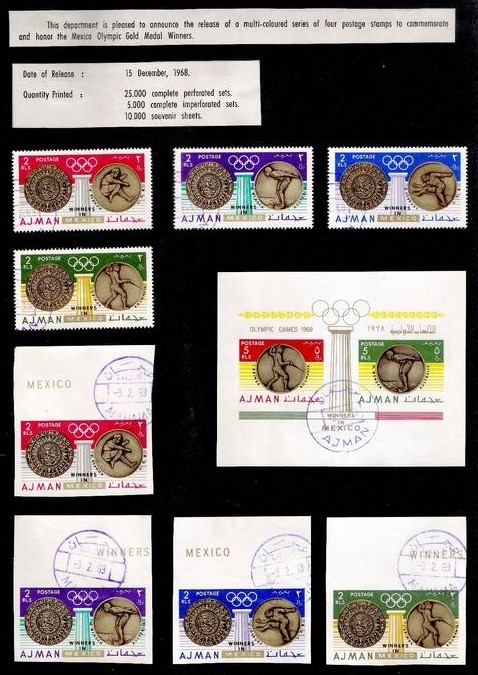 Ajman 1968 Summer Olympics Gold Medal Winners Promotional Postal Announcement