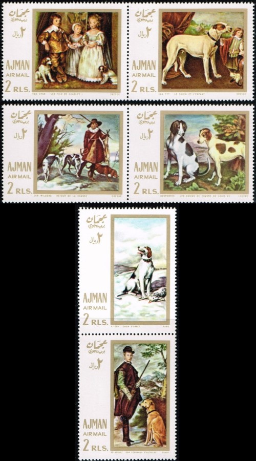 Ajman 1968 Paintings with Dogs Stamps