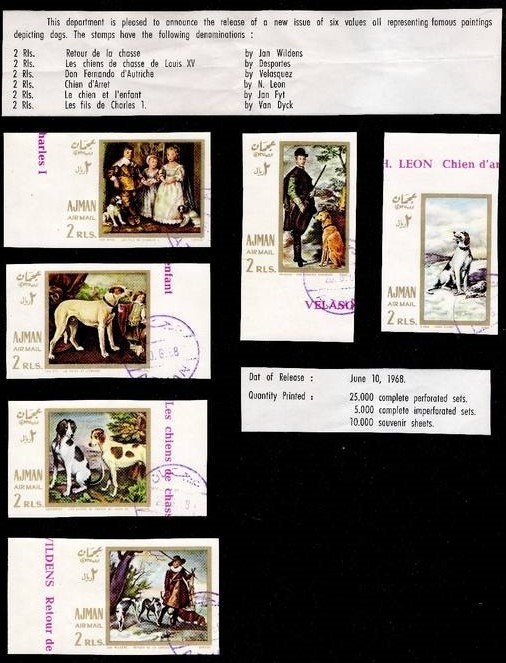 Ajman 1968 Paintings with Dogs Promotional Postal Announcement