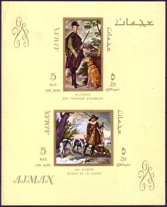 Ajman 1968 Paintings with Dogs Block 38 Souvenir Sheet