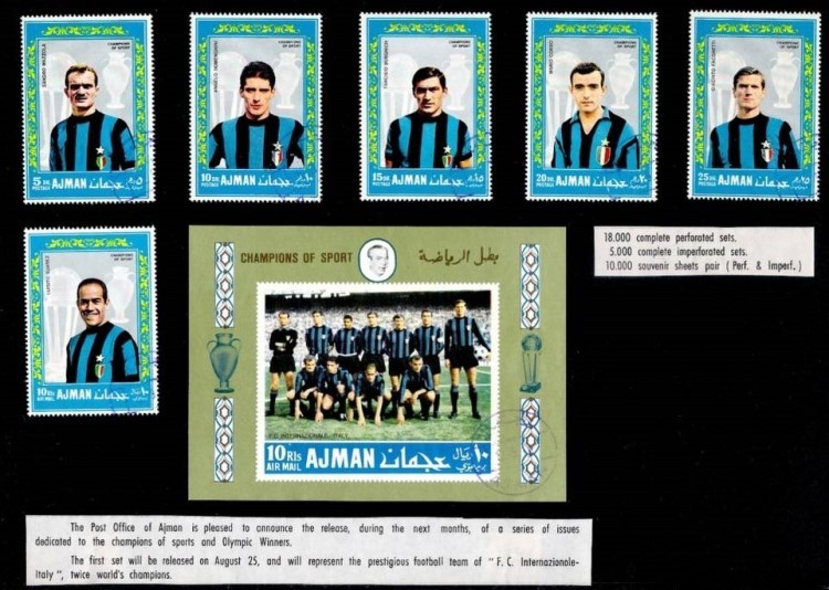 Ajman 1968 F.C. International Soccer Team (Italy) Promotional Postal Announcement
