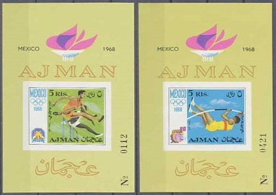 Ajman 1968 Summer Olympic Games (Mexico) Block 33B and 34B Deluxe Sheetlet Set