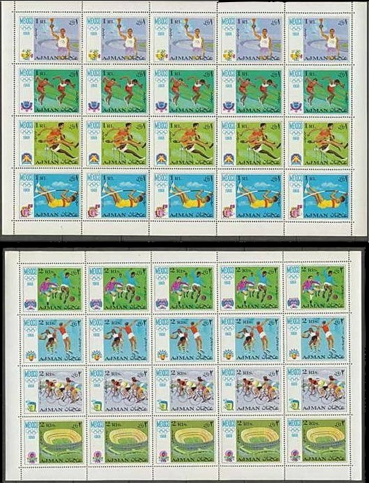 Ajman 1968 Summer Olympic Games (Mexico) Panes of 20