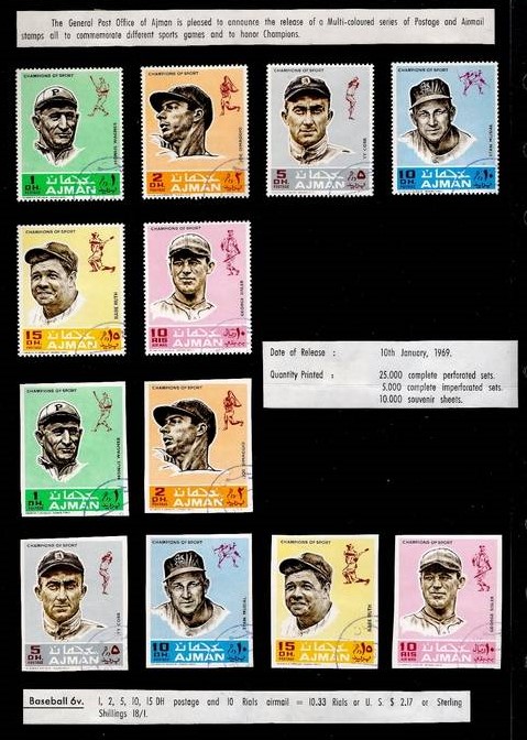 Ajman 1969 Sports Baseball Promotional Postal Announcement