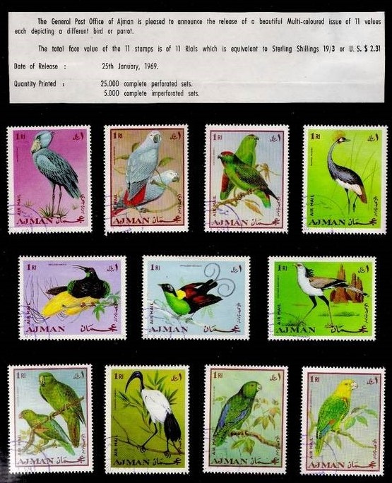 Ajman 1969 Birds Promotional Postal Announcement