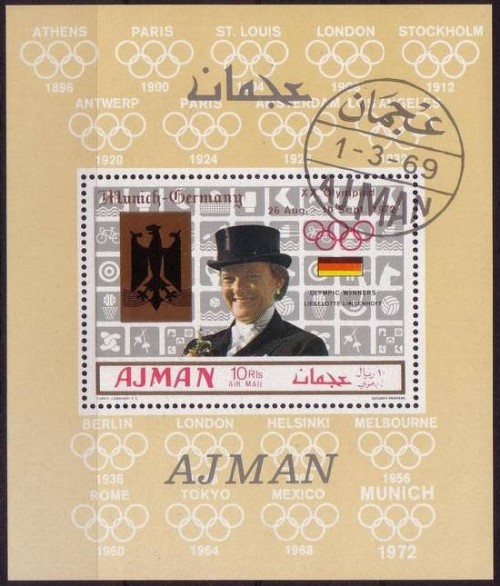 Ajman 1969 Olympic Winners Olympiad Overprinted Block 145-7 Deluxe Sheetlet Example