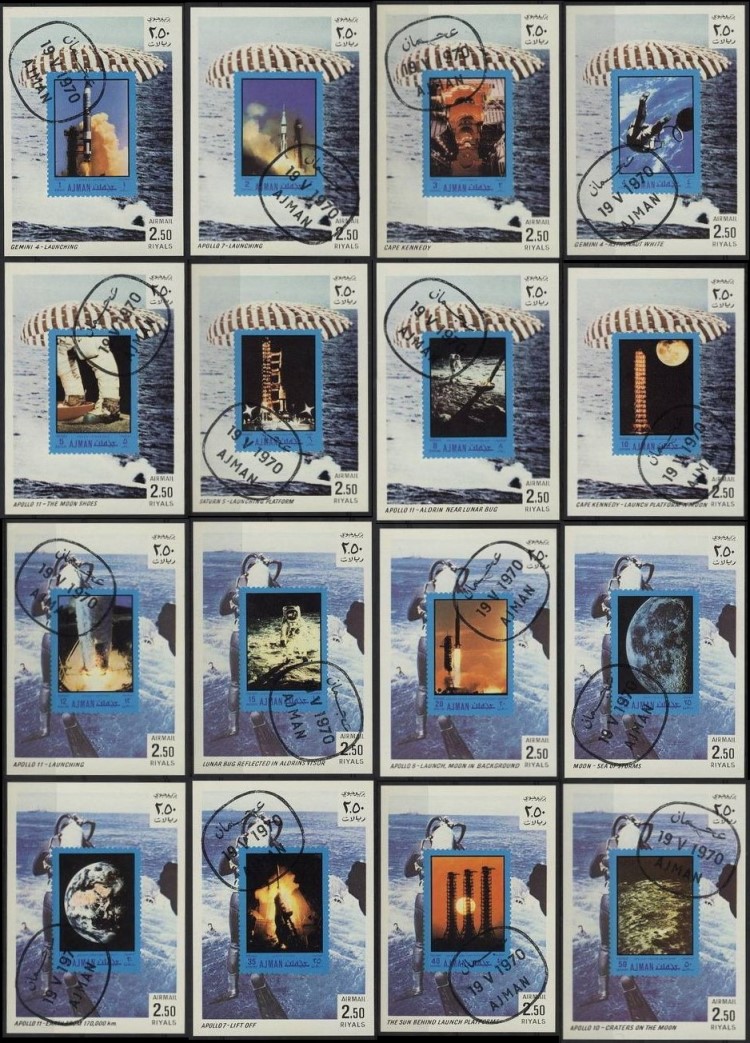 Ajman 1970 Space Exploration Block 198-213 Deluxe Sheetlet Set