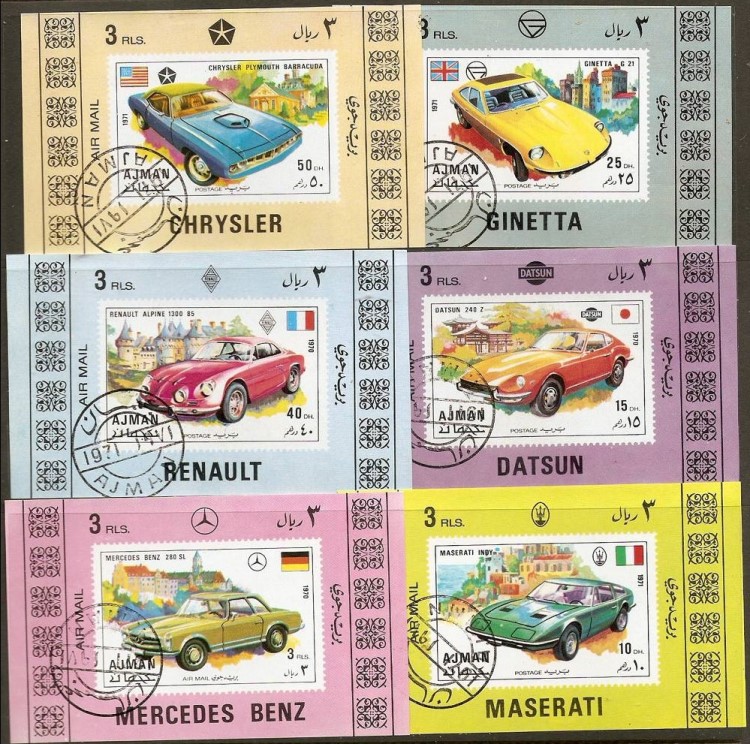Ajman 1971 New Cars (1st issue) Deluxe Sheetlet Set