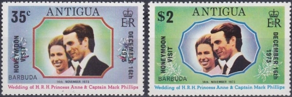 1973 Honeymoon Visit of Princess Anne and Captain Phillips to Antigua Stamps