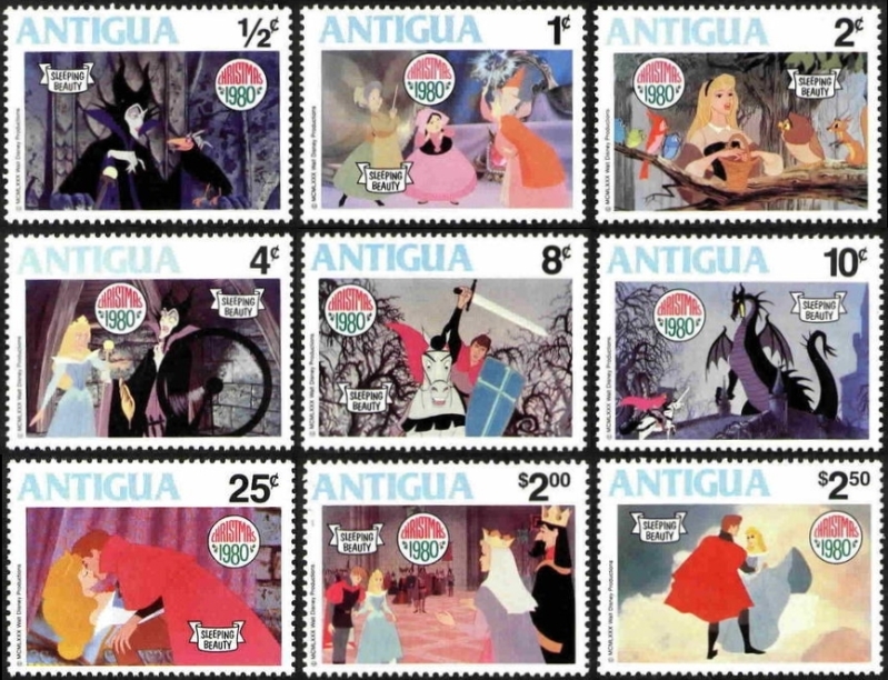 1980 Christmas, Sleeping Beauty, Disney Characters Stamps