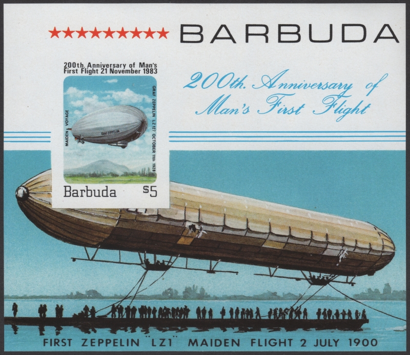 Barbuda 1983 Graffic Zeppelin Imperforate Stamp Souvenir Sheet Forgery