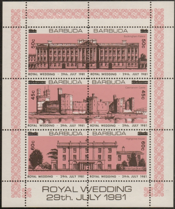 1983 Barbuda 1981 Royal Wedding (1st issue) Surcharged Sheetlet Error