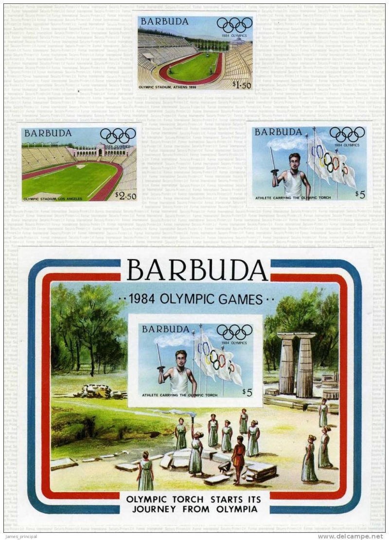 Barbuda 1984 Olympic Games Genuine Imperforate Stamp Souvenir Sheet on Printers Presentation Page