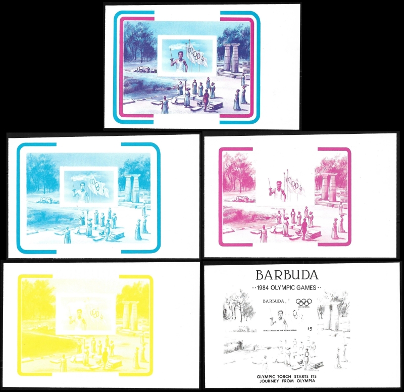Barbuda 1984 Olympic Games Genuine Imperforate Stamp Souvenir Sheet Color Proofs from Master Color Proof Press Sheets