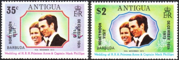 1973 Honeymoon Visit of Princess Anne and Captain Phillips to Antigua Stamps