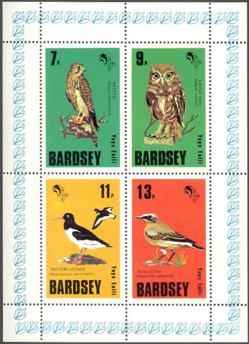 Bardsey Island 1979 Birds Sheetlet of Carriage Labels