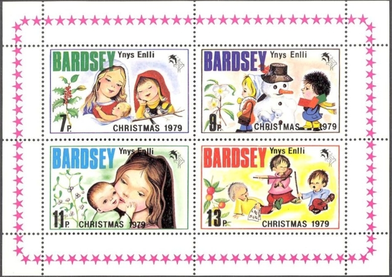 Bardsey Island 1979 Christmas Sheetlet of Carriage Labels
