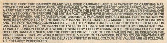 Bardsey Island 1979 Public Announcement to Issue Carriage Labels