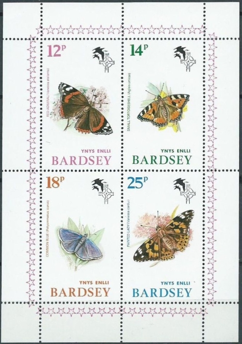 Bardsey Island 1981 Butterflies Sheetlet of Carriage Labels
