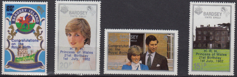 Bardsey Island 1982 Birth of Prince William Carriage Labels