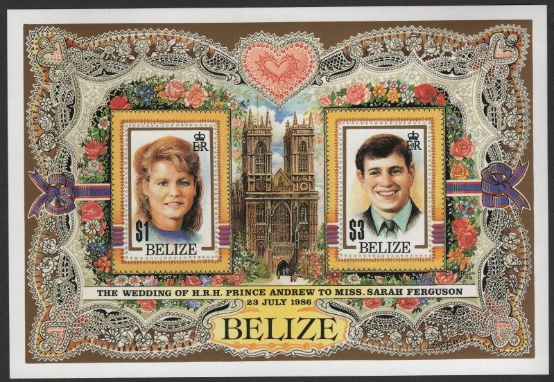 Belize 1986 Royal Wedding Genuine Imperforate Stamp Souvenir Sheet