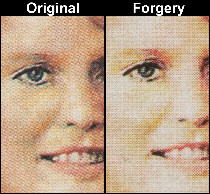 Belize 1986 Royal Wedding Fake with Original Screen and Color Comparison of Sarah Ferguson's Face