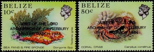 1984 Marine Life From the Belize Coral Reef Overprinted 'VISIT OF THE LORD ARCHBISHOP OF CANTERBURY' Stamps