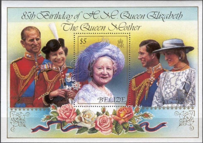 1985 Life and Times of Queen Elizabeth the Queen Mother (85th Birthday) $5 Souvenir Sheet