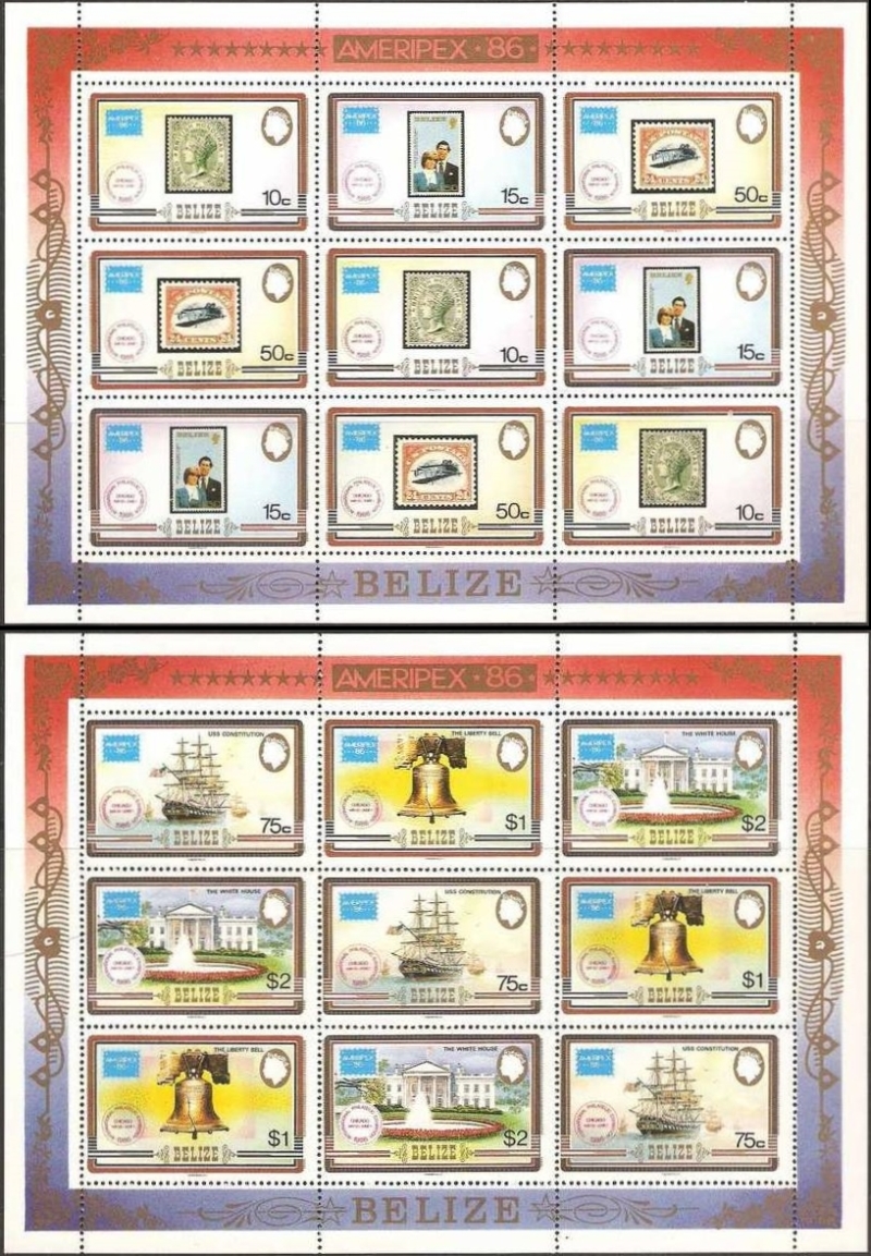 1986 'AMERIPEX' International Stamp Exhibition Sheetlets of 9