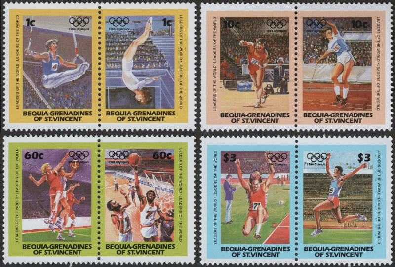 Saint Vincent Bequia 1984 Leaders of the World Summer Olympic Games Perforated Stamp Forgery Set