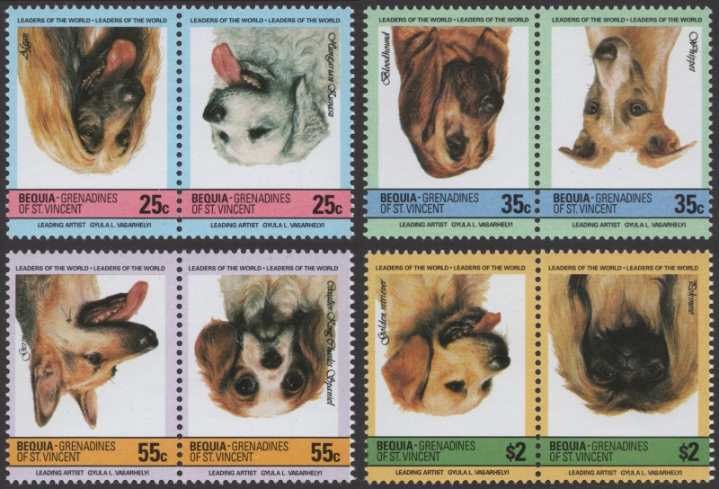 The Fake 1985 Bequia Dogs Inverted Frame Error Forgery Stamp Set