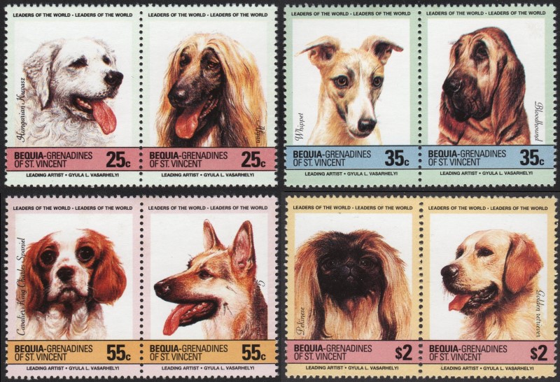 The Forged Unauthorized Reprinted Saint Vincent Bequia 1985 Dogs Stamp Set