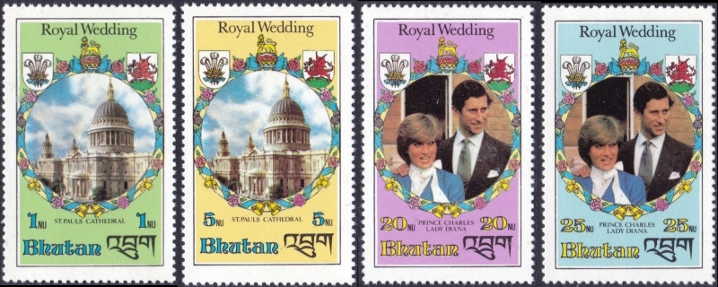 Bhutan 1981 Royal Wedding of Prince Charles and Lady Diana Stamps